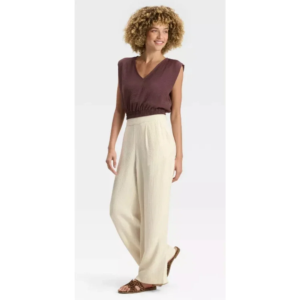 A NEW DAY WOMENS CREAM PULL ON PANTS XL